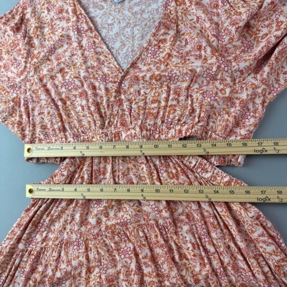 Old Navy Peach Floral Print Maxi Dress Cutout Waist XL Spring Resort Vacation - Picture 12 of 16